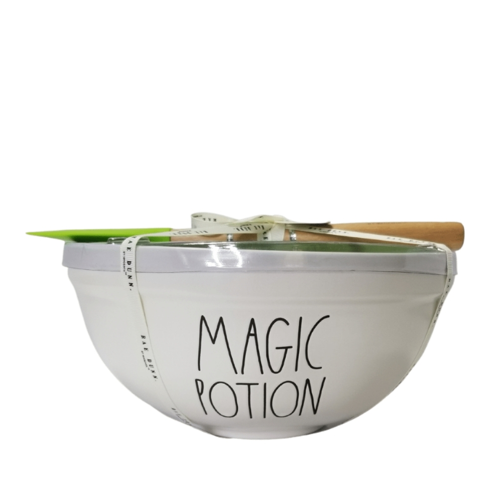 Rae Dunn MAGIC POTION Mixing Bowl white black with TOXIC green spatula 2022 NWT